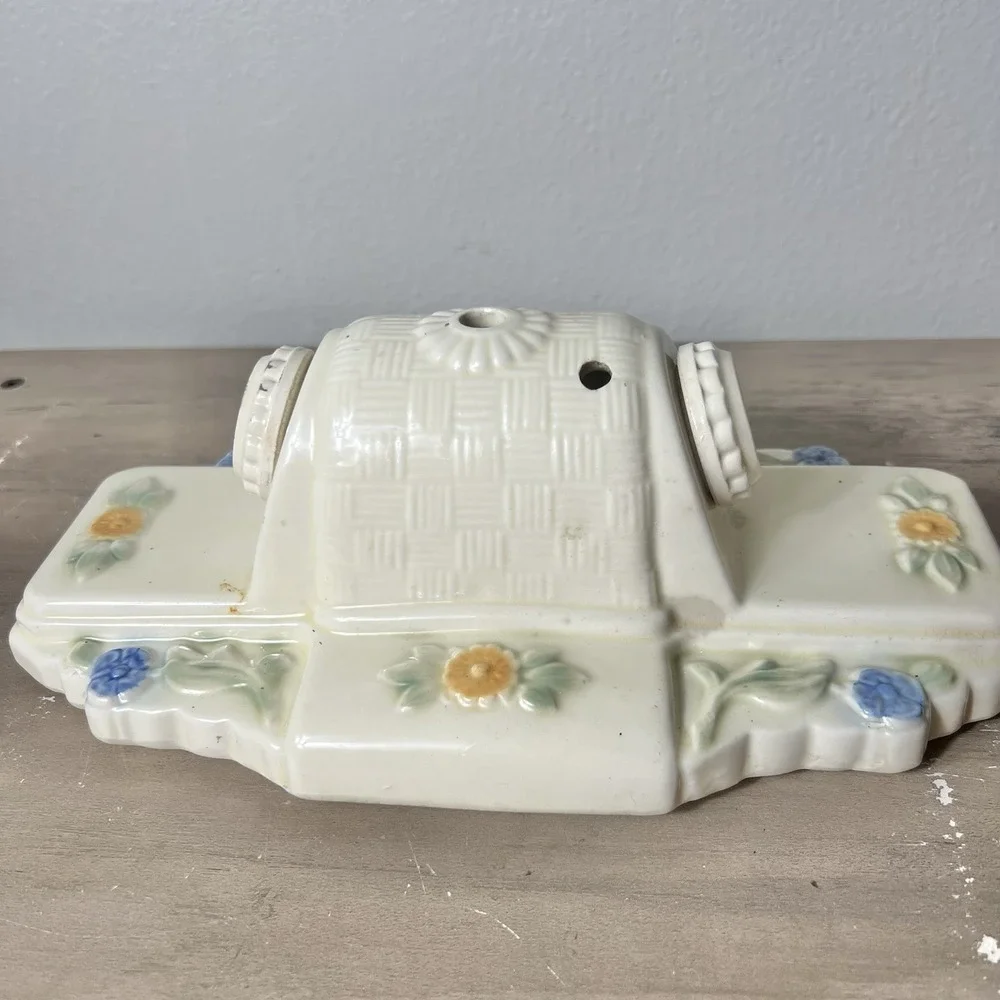 Porcelier Vintage Art Deco Floral‎ Porcelain Ceiling Light Fixture 2-Light 1930s